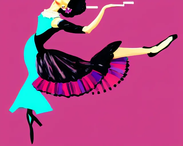 Prompt: audrey hepburn as a cancan dancer in art deco style, hyper realistic, artstation, illustration, digital paint, matte paint, vivid colors, bright, cheerful, detailed and intricate environment