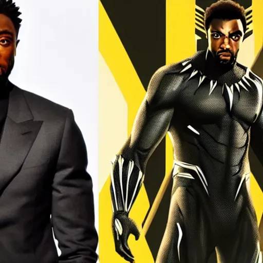 Prompt: chadwick boseman looking at black panther, yoji shinkawa, tattoo design