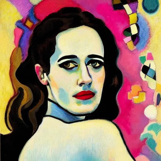 Image similar to eva green portrait, style by kandinsky, art deco, portrait,