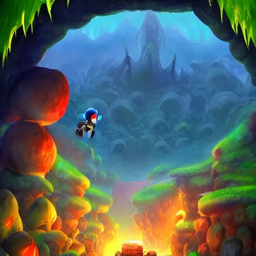 Prompt: the abyss, cave portal entrance into the Mushroom Kingdom, super mario theme, fantasy artwork, award winning, very very very very beautiful scenery, artstation