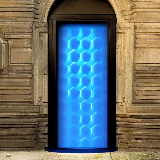 Prompt: a blue hexagonal door from the movie tron : legacy