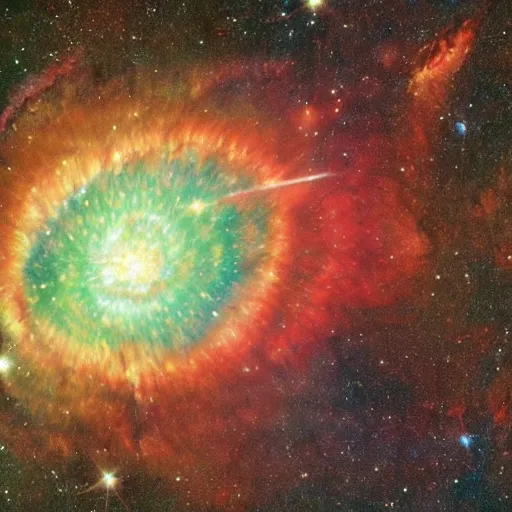 Image similar to exciting colored pencil art by dan flavin, by albert goodwin. sculpture. ngc 7 2 9 3 helix nebula in intrared by vista telescope, chile.
