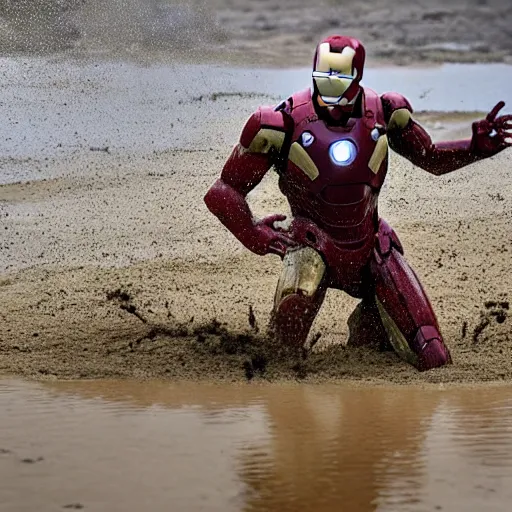 Prompt: ironman play in mud