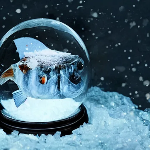 Image similar to an anglerfish inside a snow globe, award-winning photograph, trending on Facebook