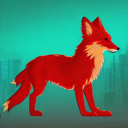 Prompt: digital red as a tomato fox, retrowave palette, digital world, highly detailed, electric breeze, anatomically correct vulpine, synth feel, fluffy face, ear floof, flowing fur, super realism, accurate animal imagery, 4 k digital art