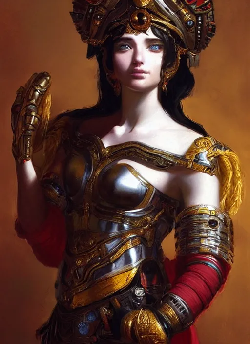 Image similar to portrait of an ancient roman character in incredible rich ornate armor, by ilya kuvshinov, by thomas lawrence, by bayard wu, trending on artstation, masterpiece