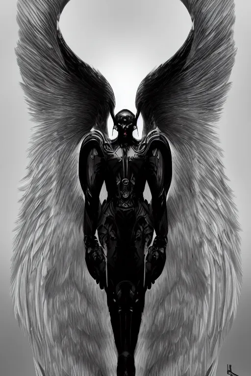 Image similar to a portrait of the archangel lucifer, grim - lighting, high - contrast, intricate, elegant, highly detailed, digital painting, artstation, concept art, smooth, sharp focus, illustration