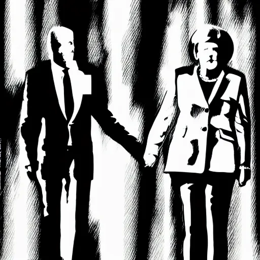 Image similar to Angela Merkel holding hands with Eminem, digital art, anime