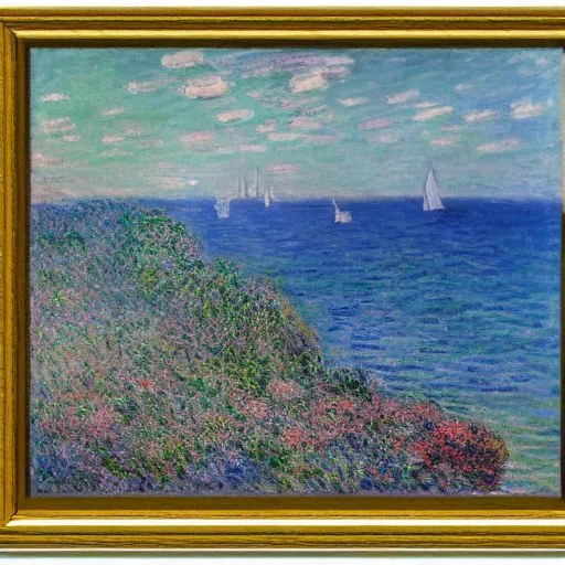 Image similar to a coastal landscape painted by claude monet