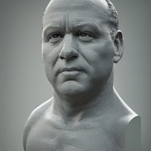Image similar to hyperrealistic mixed media image of a statue of george constanza made entirely of macaroni, stunning 3 d render inspired art by istvan sandorfi and greg rutkowski, perfect facial symmetry, realistic, highly detailed attributes and atmosphere, dim volumetric cinematic lighting, 8 k octane extremely hyper - detailed render, post - processing, masterpiece,