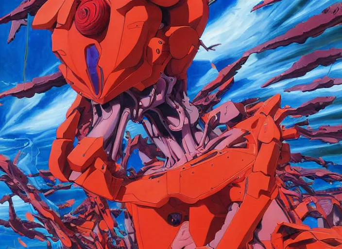 Prompt: third impact evangelion painting by james jean and katsuhiro otomo and erik jones, inspired by akira anime, smooth texture, intricate oil painting, high detail illustration, sharp high detail, long exposure