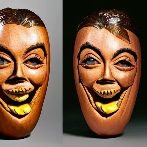 Image similar to a [ gourd ] carved shaped to look like ( amber heard face ) hybrid intercross