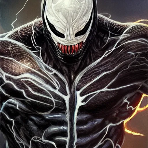 Image similar to a sketch of the god of lightning as venom the symbiote | venom movie | ~ ~ cinematic ~ ~ lighting | award - winning | closeup portrait | by donato giancola and mandy jurgens and charlie bowater | featured on artstation | pencil sketch | sci - fi alien