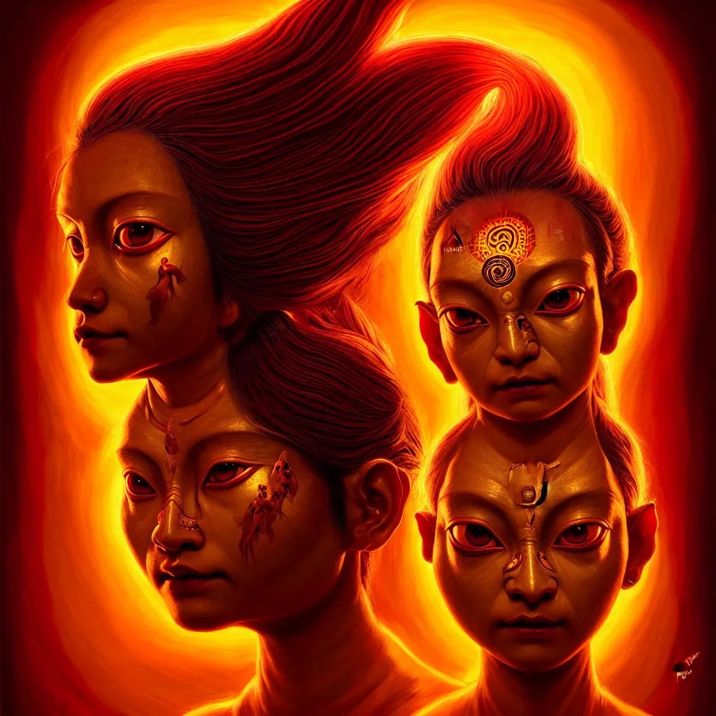 Prompt: portrait of a asura kirara as a goddess, face with the third eye, third eye on her forehead, atmospheric lighting, painted, intricate, volumetric lighting, beautiful, rich deep colours masterpiece, golden hour, sharp focus, ultra detailed, by Leesha Hannigan, Ross Tran, Thierry Doizon, Kai Carpenter, Ignacio Fernández Ríos