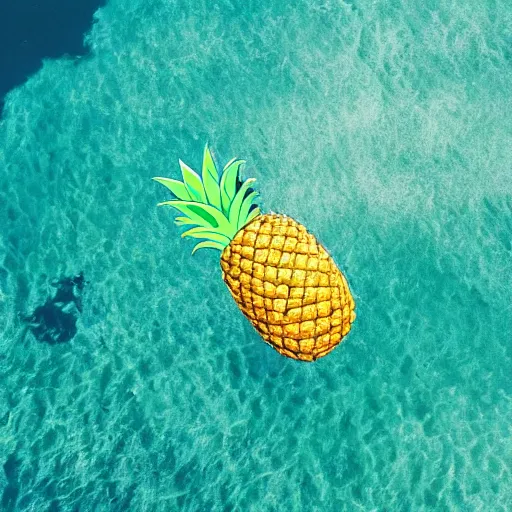 Prompt: a pineapple floating in the middle of the ocean, realistic, beautiful lighting