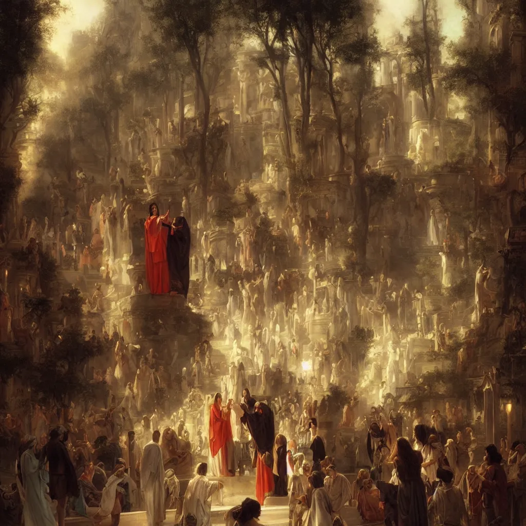 Image similar to jesus tours the streets of hollywood by raphael lacoste and pierre auguste cot and delphin enjolras and daniel f. gerhartz