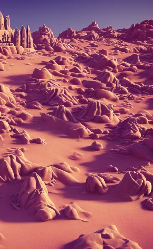 Image similar to a sandstone hill in a desert with a sand castle on it. intricate artwork by Tooth Wu and wlop and beeple. octane render, hyper realism, 8k