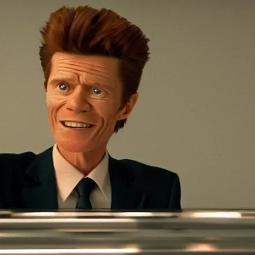 Prompt: Willem Dafoe as Rick Astley in 'Rickroll' (2018), cinematic shot, award winning cinematography, movie still frame