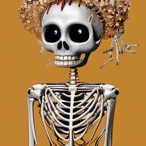 Image similar to manga fine details portrait of joyful skull girl skeleton, bokeh. The Simpsons anime masterpiece by Studio Ghibli. 8k render, sharp high quality anime illustration in style of Ghibli, artstation