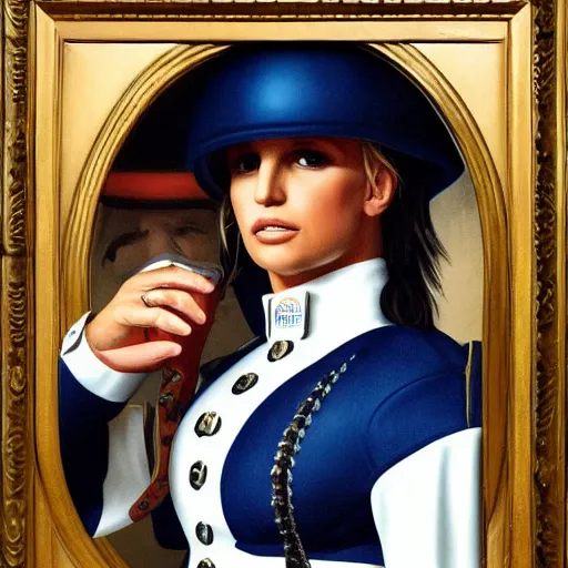 Image similar to portrait of britney spears wearing a swiss guard uniform, oil on canvas, 8 k, very detailed, very intricate,