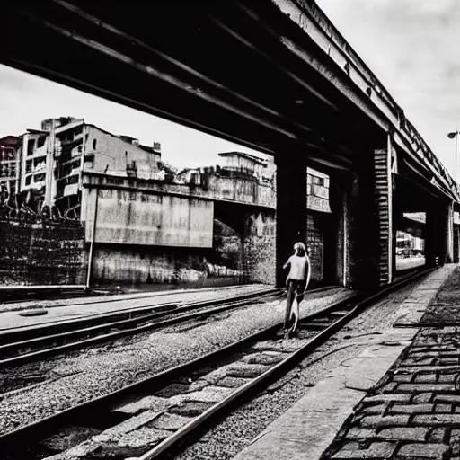 Image similar to poor people life under railway bridge, award winning, realistic, 2 0 0 0 p, hyper details, by steve mccury, best on adobe stock, cinematic, detailed place and people, 3 5 mm lens