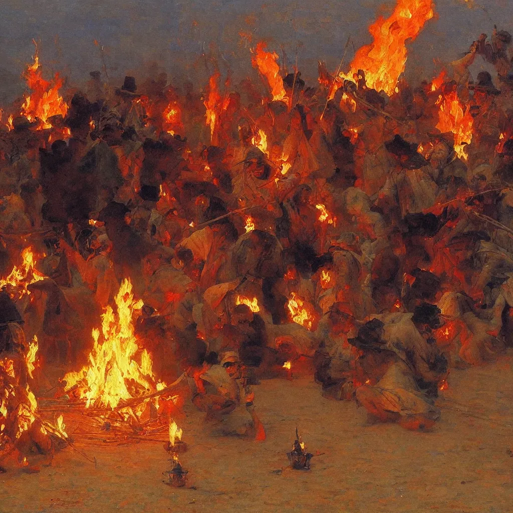 Prompt: high quality high detail painting by ilya repin, burning man, fire, flames, epic, hd