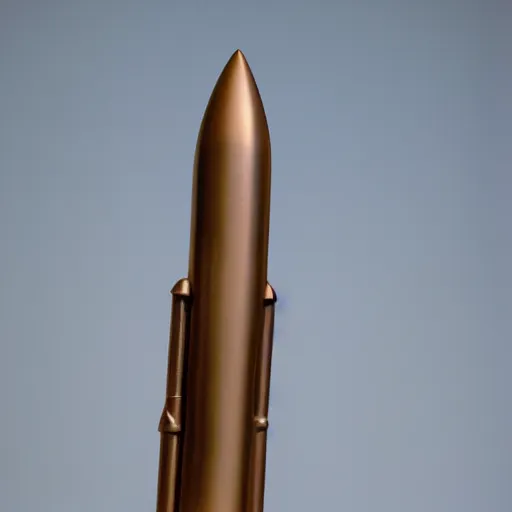 Image similar to polished bronze sculpture of a rocket launching into space, modern, minimalistic, archive museum catalog photograph, white background, high resolution sharp, high contrast, pensive