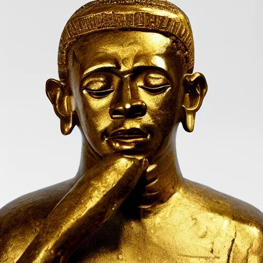 Prompt: a pre-columbian gold statue of barack obama