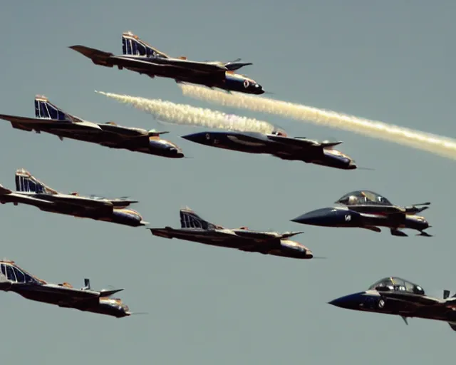Prompt: A day at the airshow, jets flying overhead, sonic boom, video camera recording
