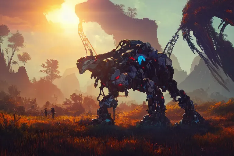 Image similar to watcher machine creature robot of horizon forbidden west horizon zero dawn radiating a glowing aura global illumination ray tracing hdr fanart arstation by ian pesty and alena aenami artworks in 4 k