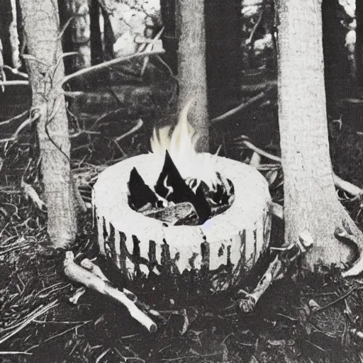 Image similar to vintage 7 0 s photo of campfire, horror, scary frightening