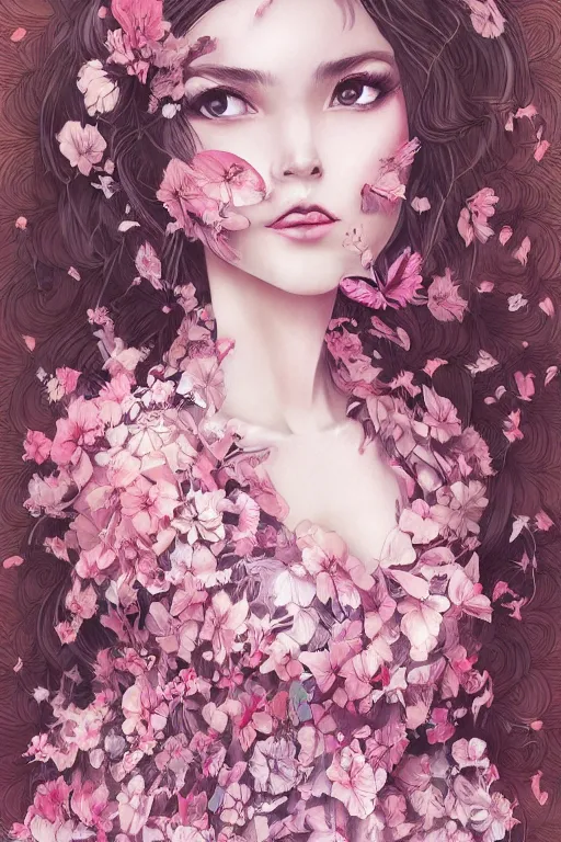 Prompt: Dress with flower pattern portrait by Artgerm and WLOP