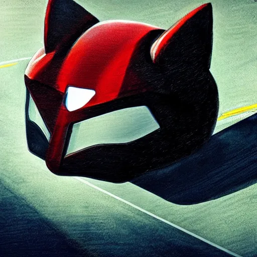 Image similar to highway, rob liefeld, photorealism, superhero with a cat head, cars