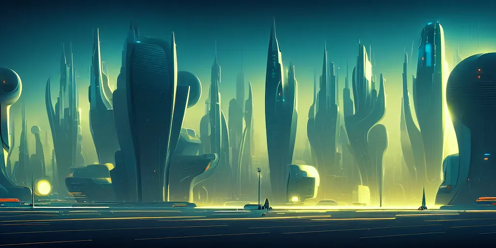 Image similar to futuristic city, illustration by petros afshar and christopher balaskas and marius borgeaud and kiliain eng, global illumination, ambient occlusion, 3 0 mm, well proportioned, highly detailed, rule of thirds, motion blur