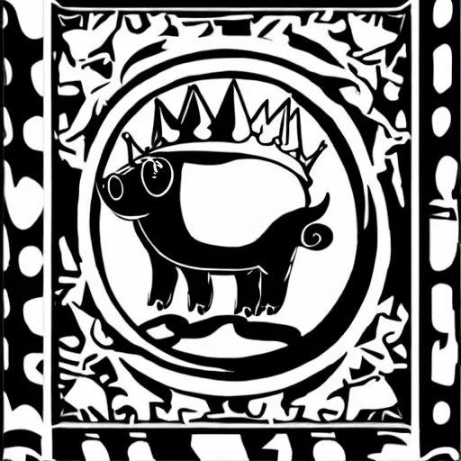 Prompt: walking pig wearing crown vector comic book art black and white 30mm