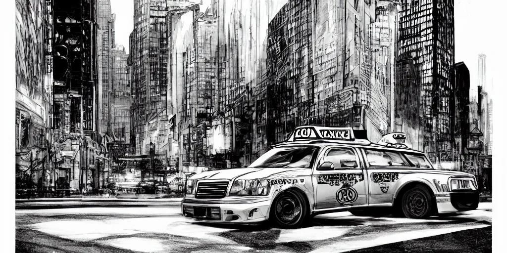 Prompt: cartoonish taxi through the streets of chicago, black and white, night time, dramatic lighting, german expresionism, noir film, character sheet, fine details, concept design, contrast, kim jung gi, greg rutkowski, trending on artstation, 8 k, full body, turnaround, front view, back view, ultra wide angle