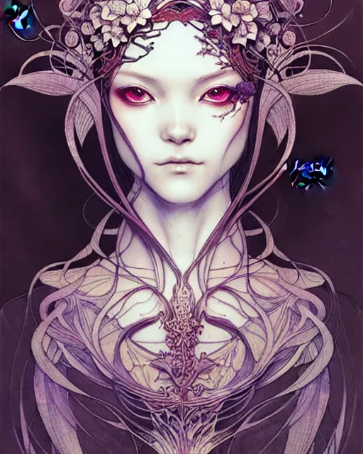 Image similar to Beautiful and playful ethereal ginger portrait, art nouveau, fantasy, intricate flower designs, elegant, highly detailed, sharp focus, art by Tsutomu Nihei, Artgerm and Greg Rutkowski and WLOP