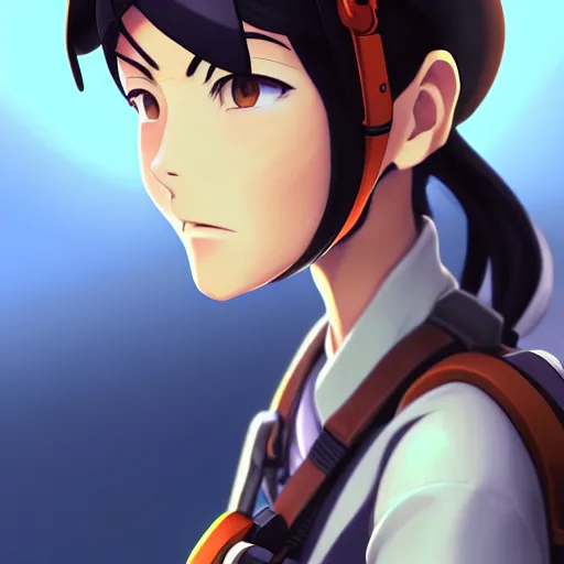 Image similar to beautiful makoto shinkai anime style digital painting portrait of engineer woman from team fortress 2 by valve, 4 k, 8 k, hd, high resolution, highly detailed, intricate detail, ultra realistic faces, digital art, trending on artstation, team fortress 2, your name, weathering with you