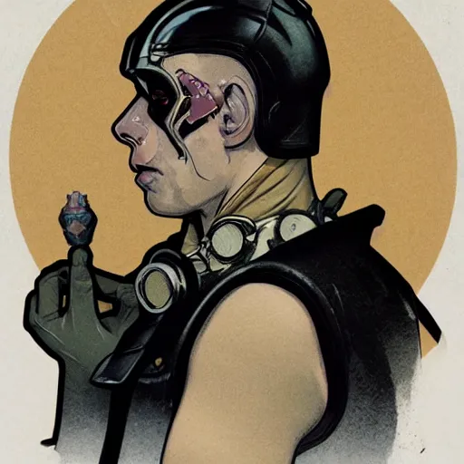 Image similar to portrait of rubbery, gaunt albino mutant with moist skin, sharp features, large lips, huge black eyes and determined expression, wearing fascist Byzantine police uniform and standing on Dune docks, science fiction concept art by Anato Finnstark, Alphonse Mucha, and Greg Rutkowski