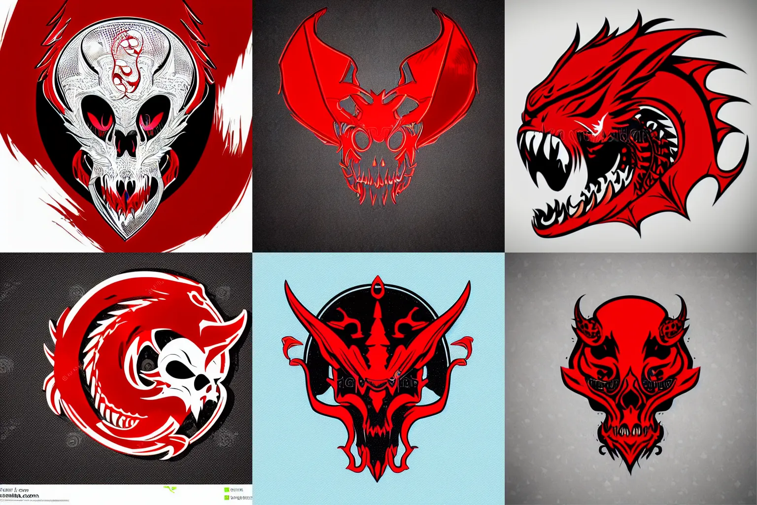 Prompt: red dragon skull portrait modern digital sharp detailed cybersport logo twitch streamer logo beautiful vector illustration premium quality