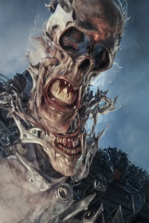 Prompt: Portrait of James Hetfield as Ghost Rider, marvel comics, dark, intricate, highly detailed, smooth, artstation, digital illustration by Ruan Jia and Mandy Jurgens and Artgerm and Wayne Barlowe and Greg Rutkowski and Zdislav Beksinski