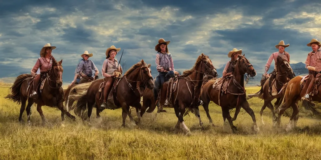 Prompt: promotional movie still rendered in 8 k hq 3 d octane ue 5, medium close - up, of an action shot from little bighorn, horseback riders have small bits of colorful clothing, majestic action, focusing on the offset center of the scene, intense dramatic hdr, natural light, cinematic lighting, extremely high detail, photorealistic