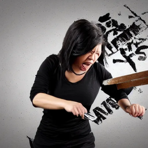 Image similar to A woman smashing a keyboard, angry, stock photo