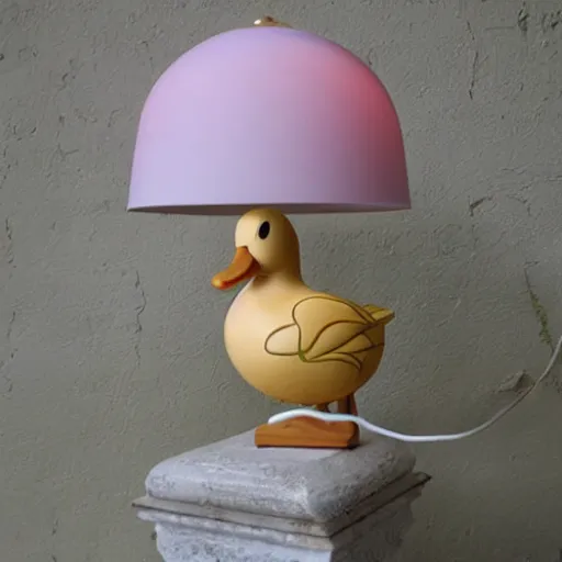 Image similar to lamp in the shape of a duck with a beautiful art nouveau lampshade