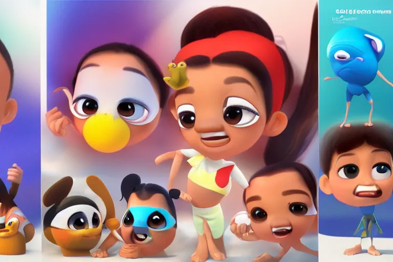 Image similar to olympic icons as cute 3 d characters, chibi, pixar, octane render