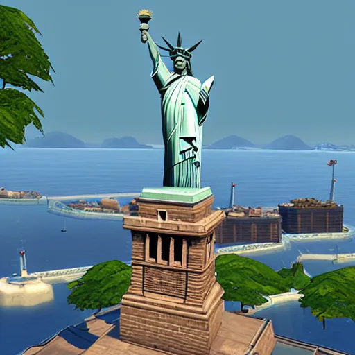 Prompt: a screenshot of the statue of liberty in the sims 4