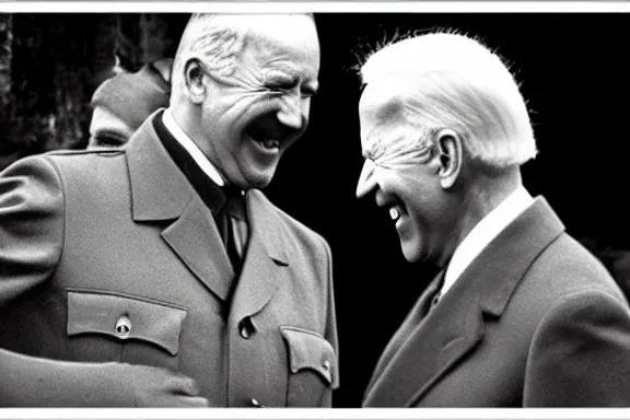 Image similar to “ very very intricate photorealistic photo of hitler and joe biden laughing together, detailed natural lighting, award - winning crisp details ”