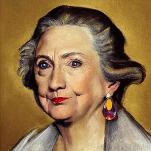 Image similar to detailed portrait of hillary clinton wearing beautiful earrings by francisco goya