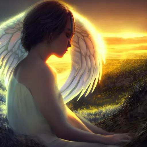 Prompt: angel play on piano in sky, unreal engine, digital, artstation, detailed intricate illustration, heavenly atmosphere, digital art, overdetailed art, concept art, complementing colors, trending on artstation, cgstudio, the most beautiful image ever created, dramatic, subtle, details, award winning artwork, beautiful scenery