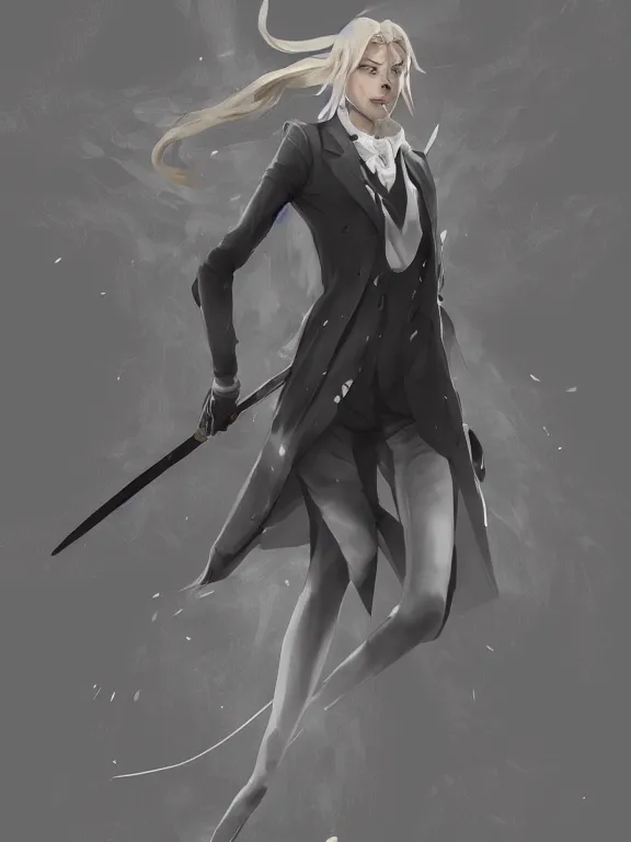 Image similar to illustration of annie leonhart inside arcane universe wearing an elegant tailcoat, au naturel, hyper detailed, digital art, trending in artstation, arcane league of legends, cinematic lighting, studio quality, smooth render, unreal engine 5 rendered, octane rendered, concept art, smooth, sharp focus, illustration